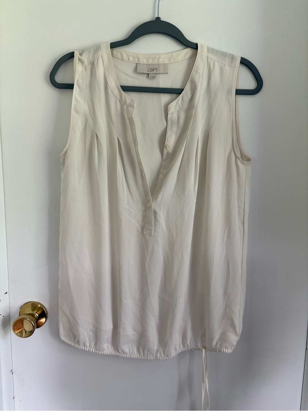 LOFT Cream Sleeveless Henley Drawstring Blouse